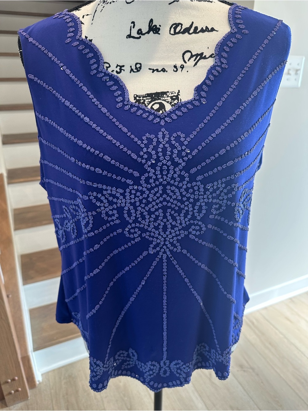 MSK Royal Blue Beaded V-Neck Sleeveless Top